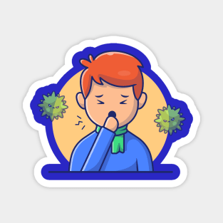 Boy with Fever And Flu Cartoon Magnet