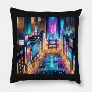 Neon Pulse: The Digital Plaza Pillow