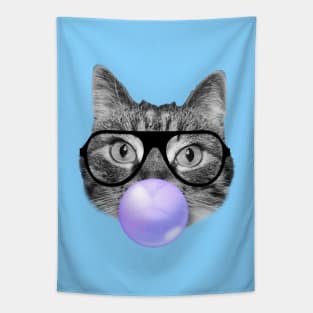 Funny cat blowing a purple bubble gum Tapestry