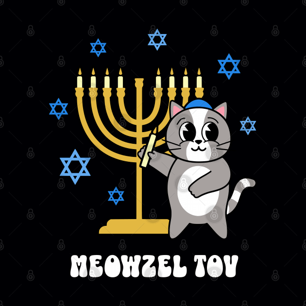 Meowzel Tov Funny Hanukkah Cat with Menorah by PUFFYP