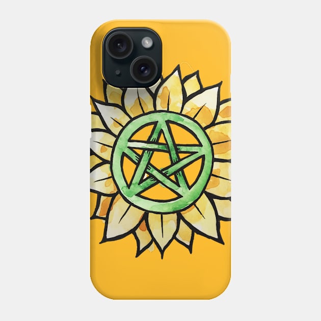 Sunflower Pentagram Green Witch Phone Case by bubbsnugg