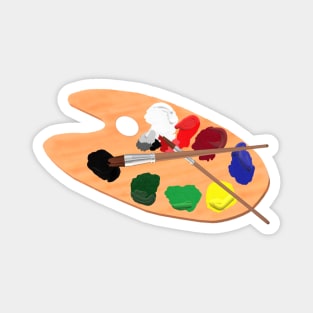 Artist Palette with Paints and Brushes (Black Background) Magnet