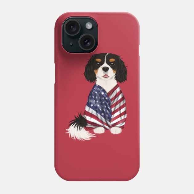 USA American Flag, Tri-Color Cavalier King Charles Spaniel Phone Case by Cavalier Gifts