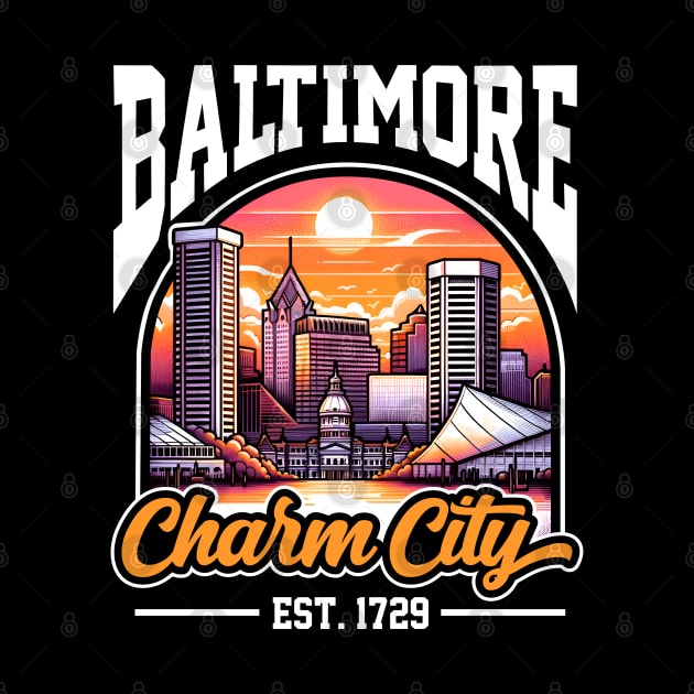 Baltimore Charm City Skyline by DetourShirts