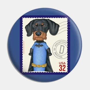 Cute superhero Dachshund with bat on chest Pin