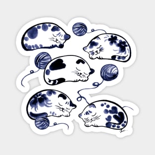 Sleeping cats with wool ball (blue) Magnet