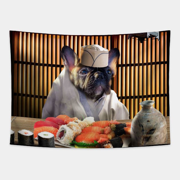 French Bulldog Sushi Chef Tapestry by Random Galaxy