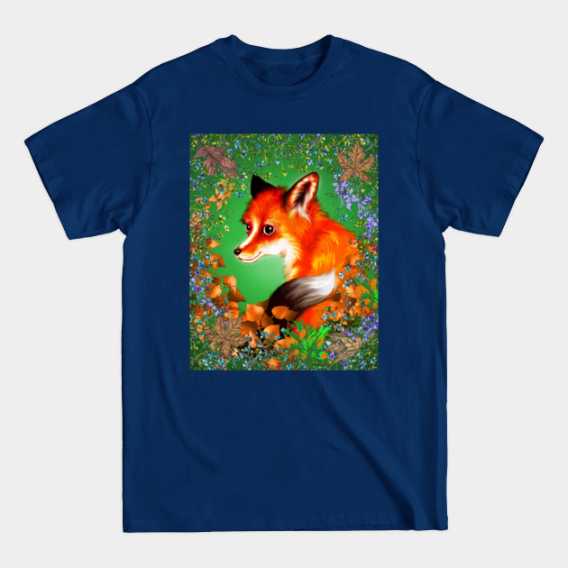 Disover Red Fox with Green Background and Flowers - Red Fox - T-Shirt