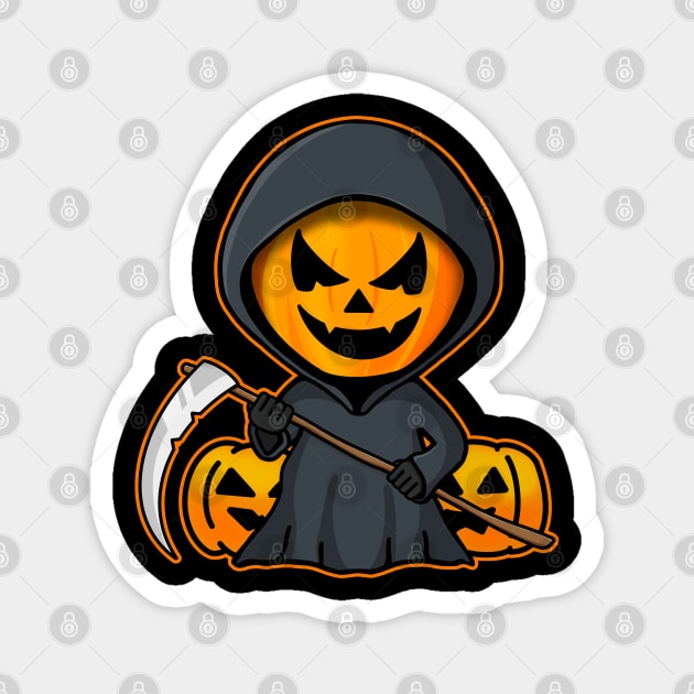 Pumpkin Halloween Grim Reaper Magnet by SpaceAlienTees