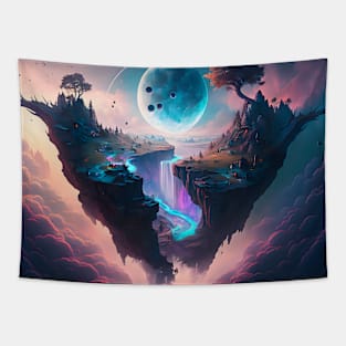 Mystical Aerial Waterfall Town Tapestry