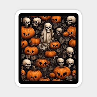 Halloween Ghost, Skulls And Creepy Pumpkin Patch Magnet