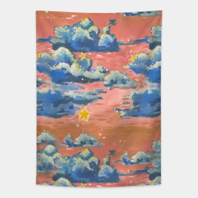 Pink Sky with Blue Clouds Tapestry by JJLosh