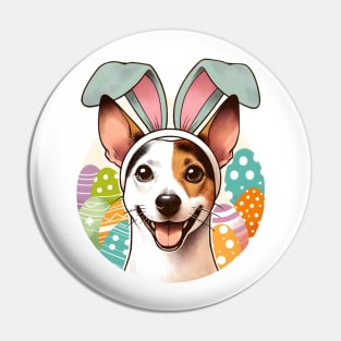 Rat Terrier Embraces Easter with Bunny Ears Pin