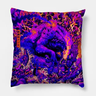 Retro Godzilla Rage Across Time Pillow