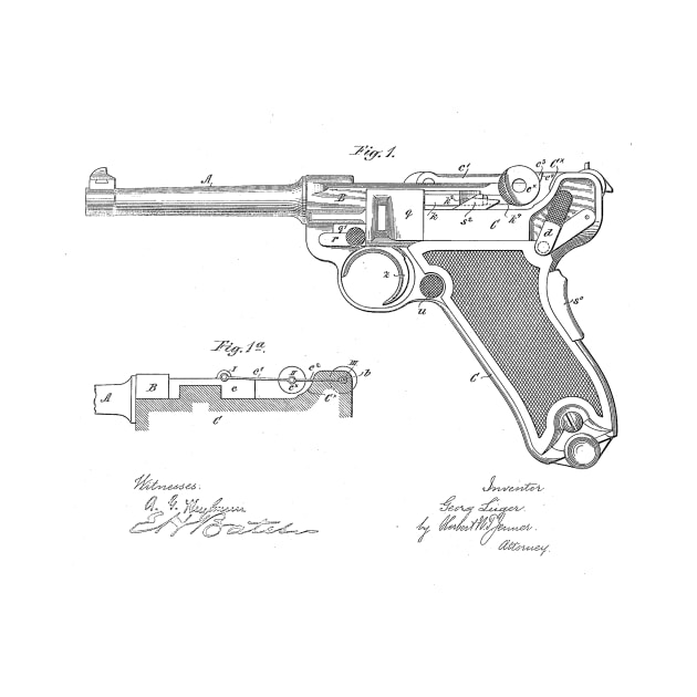 Gun Design vintage patent drawing by skstring