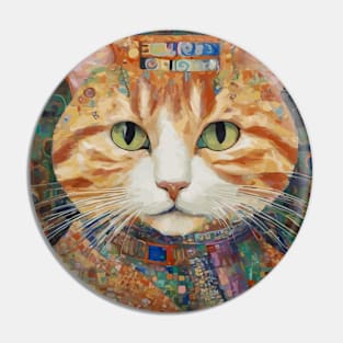 Gustav Klimt Style Tabby Cat with Green Eyes and Beautiful Clothes Pin