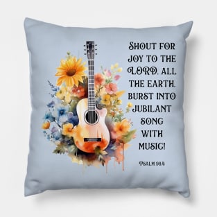 Worship Floral Guitar, Psalm 98:4 Bible Verse Pillow