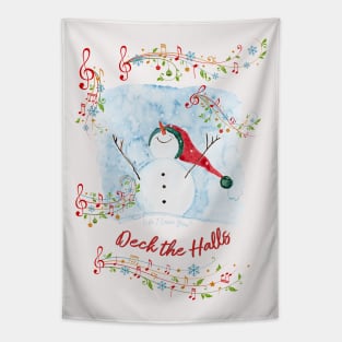 Joyful Deck the Halls Happy Snowman Winter and Christmas Tapestry