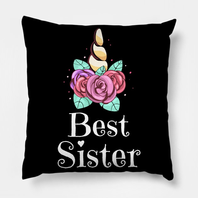 Best Sister Siblings Unicorn Family Floral Pillow by Foxxy Merch