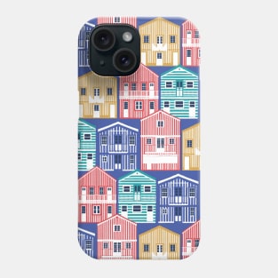 Colourful Portuguese houses // electric blue background yellow red blue and teal Costa Nova inspired houses Phone Case