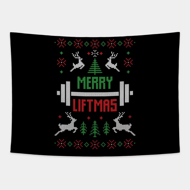 Merry Liftmas Ugly Christmas Sweater Fitness Lover Christmas Gift Tapestry by BadDesignCo