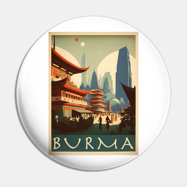 Burma Vintage Travel Art Poster Pin by OldTravelArt