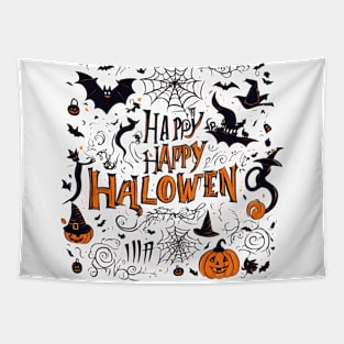 Happy Halloween typography poster with handwritten calligraphy text illustration Tapestry