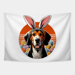 American English Coonhound Enjoys Easter in Bunny Ears Tapestry