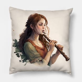 musical instrument | beautiful girl with flute Pillow