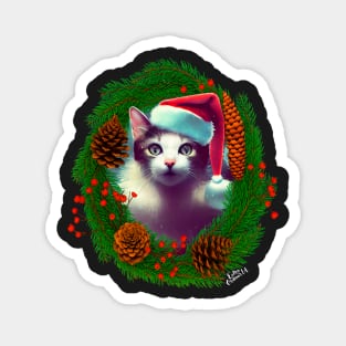 Cat in Christmas wreath Magnet