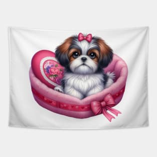 Valentine Shih Tzu Dog in Bed Tapestry