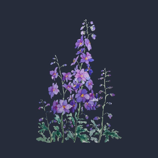 purple blue pink delphinium watercolor by colorandcolor