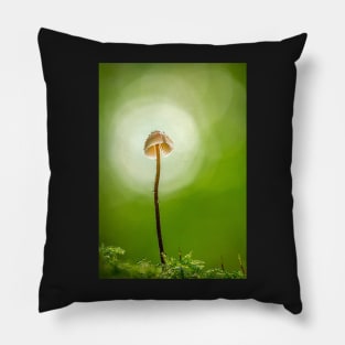 Mycena Mushroom with Green Background Pillow