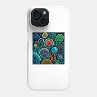 Retro microbiology bacteria and viruses against black background Phone Case