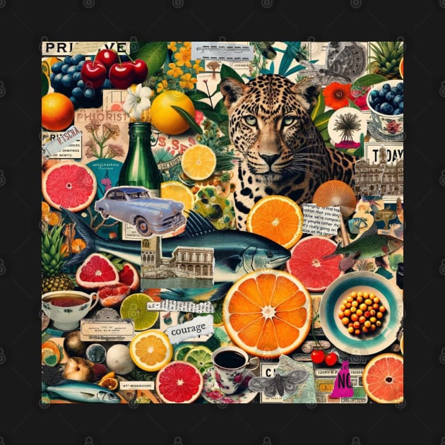 Eclectic Summer Fruit Leopard Vintage Travel Collage Scrapbook by Tina