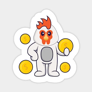 Cute chicken holding coin. Magnet