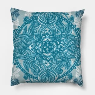 Teal & White Lace Pencil Doodle Pillow