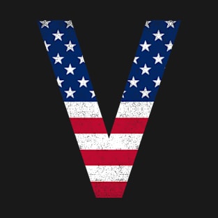 Vintage Letter V Capital Alphabet V American Flag T-Shirt