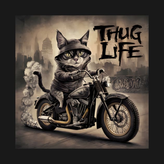 Thug Life Cat Riding Motorcycle by Blind Art