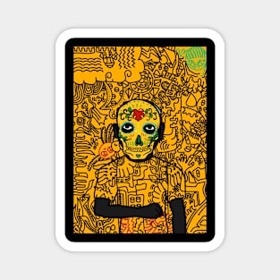 Mysterious Doodle Art - Mexican Male with Dark Eyes and Gray Item Magnet