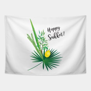 Happy Sukkot Decoration Lulav and Etrog, Palm lives, Watercolor, Art, Torah, Rosh Hashanah Tapestry