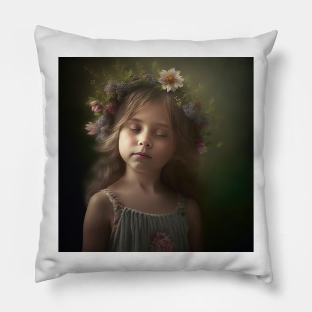 A Young Girl Wearing A Wreath of Flowers Pillow by daniel4510