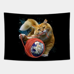 Cute Photographic Kitty Cat Playing Earth Yarn Gift For Cat Lovers Tapestry