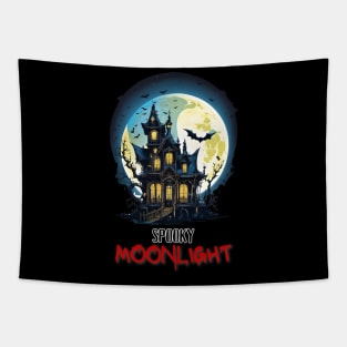 Spooky Moonlight Haunted House Halloween Tapestry