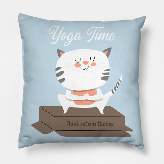 Cat / Yoga Time / Yoga Training T-shirt / Cute Cat Doing Yoga / Think Outside The Box Pillow by Redboy