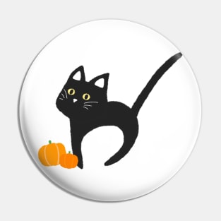 Halloween Black Cat with Pumpkin Cute Simple Aesthetic Art Logo Pin