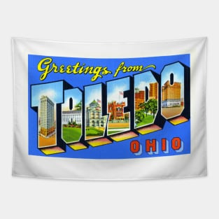 Greetings from Toledo, Ohio - Vintage Large Letter Postcard Tapestry
