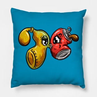 Beer and Soda Cola Kissing Mascot Character Cartoon Pillow