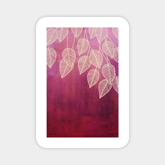 Magenta Garden - watercolor & ink leaves Magnet by micklyn