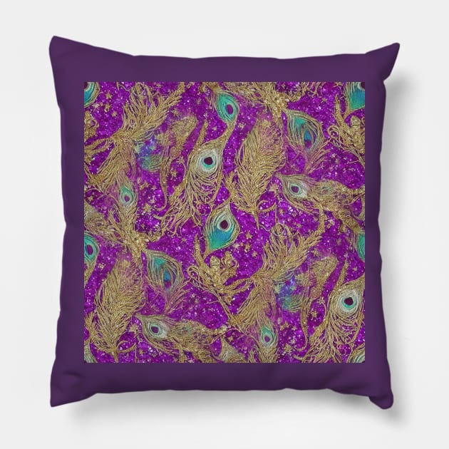 Purple Peacock Brocade Pattern Pillow by PurplePeacock